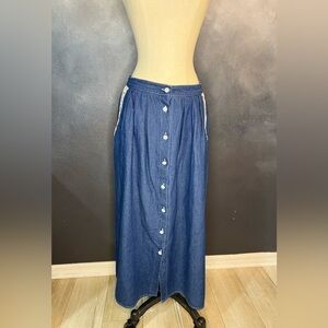 Vintage Lacy Afternoon Lace Pocket Denim Skirt - Button Front - Size Medium
